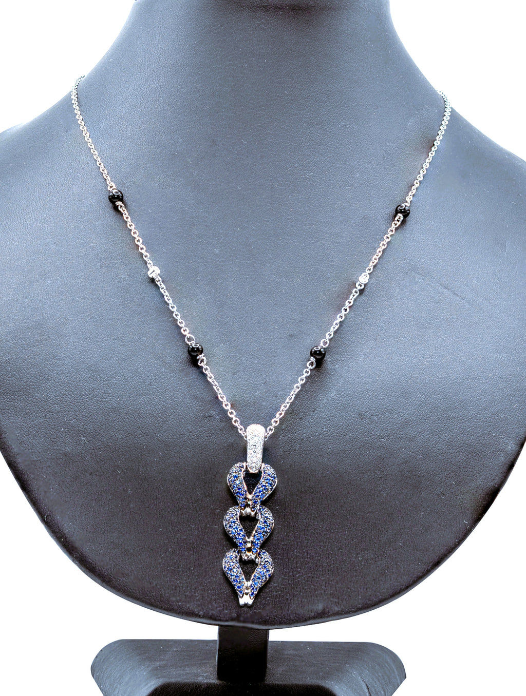 COLLANA IN ORO BIANCO 18KT DIAMANTI E ZAFFIRI GIOIELLO VALENZANO