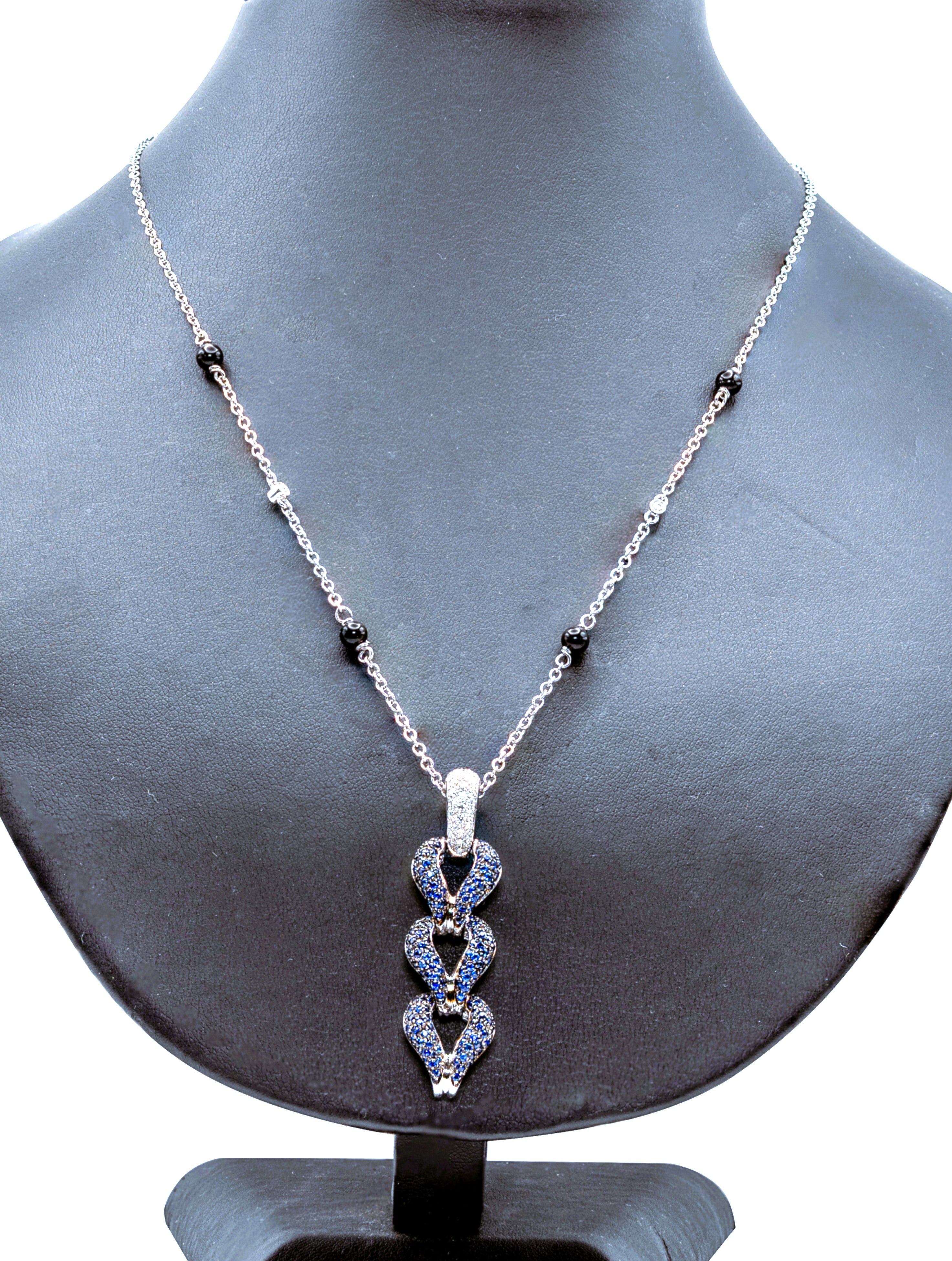 COLLANA IN ORO BIANCO 18KT DIAMANTI E ZAFFIRI GIOIELLO VALENZANO