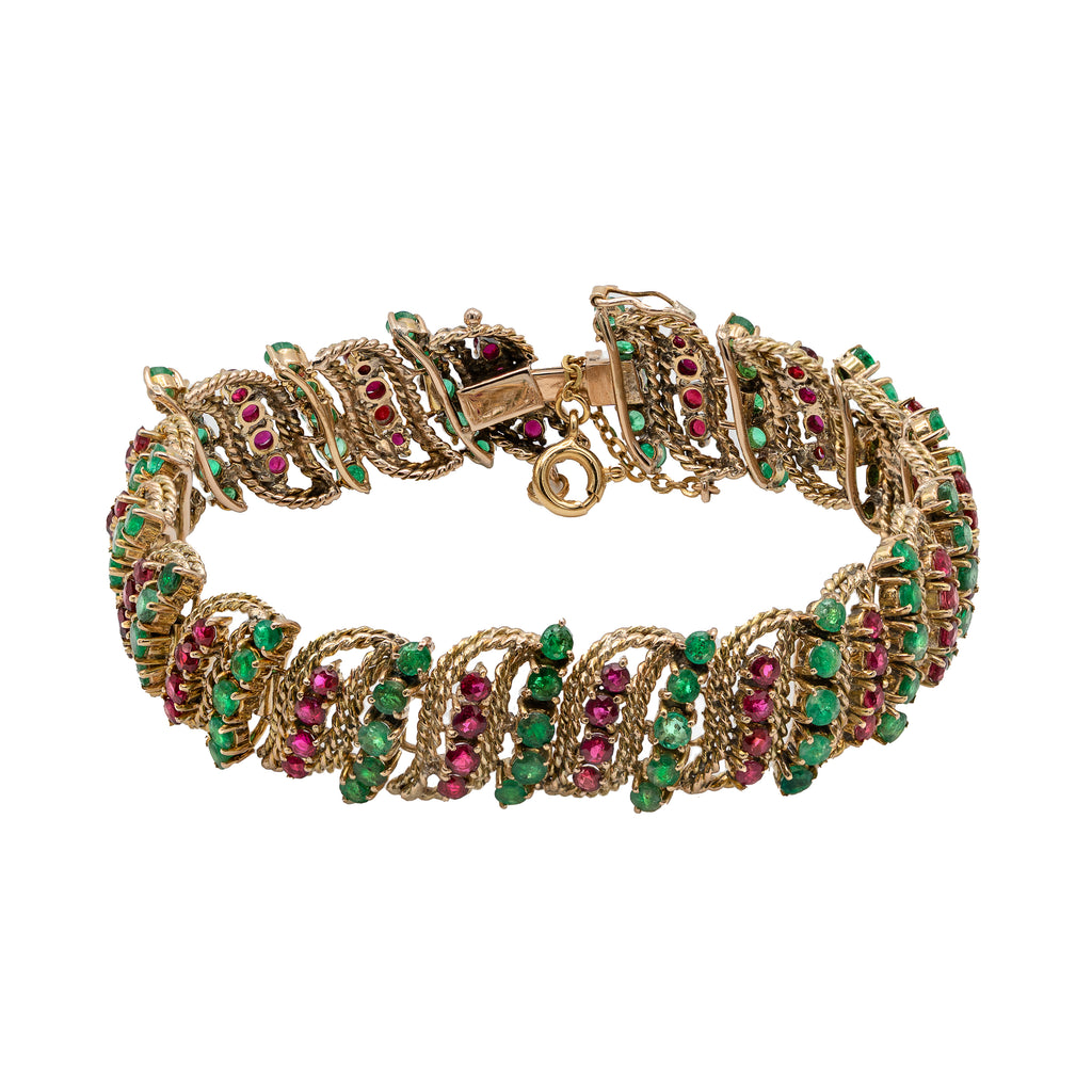 BRACCIALE ANNI 50 IN ORO GIALLO 18KT  PIETRE PREZIOSE..... SMERALDI E RUBINI NATURALI