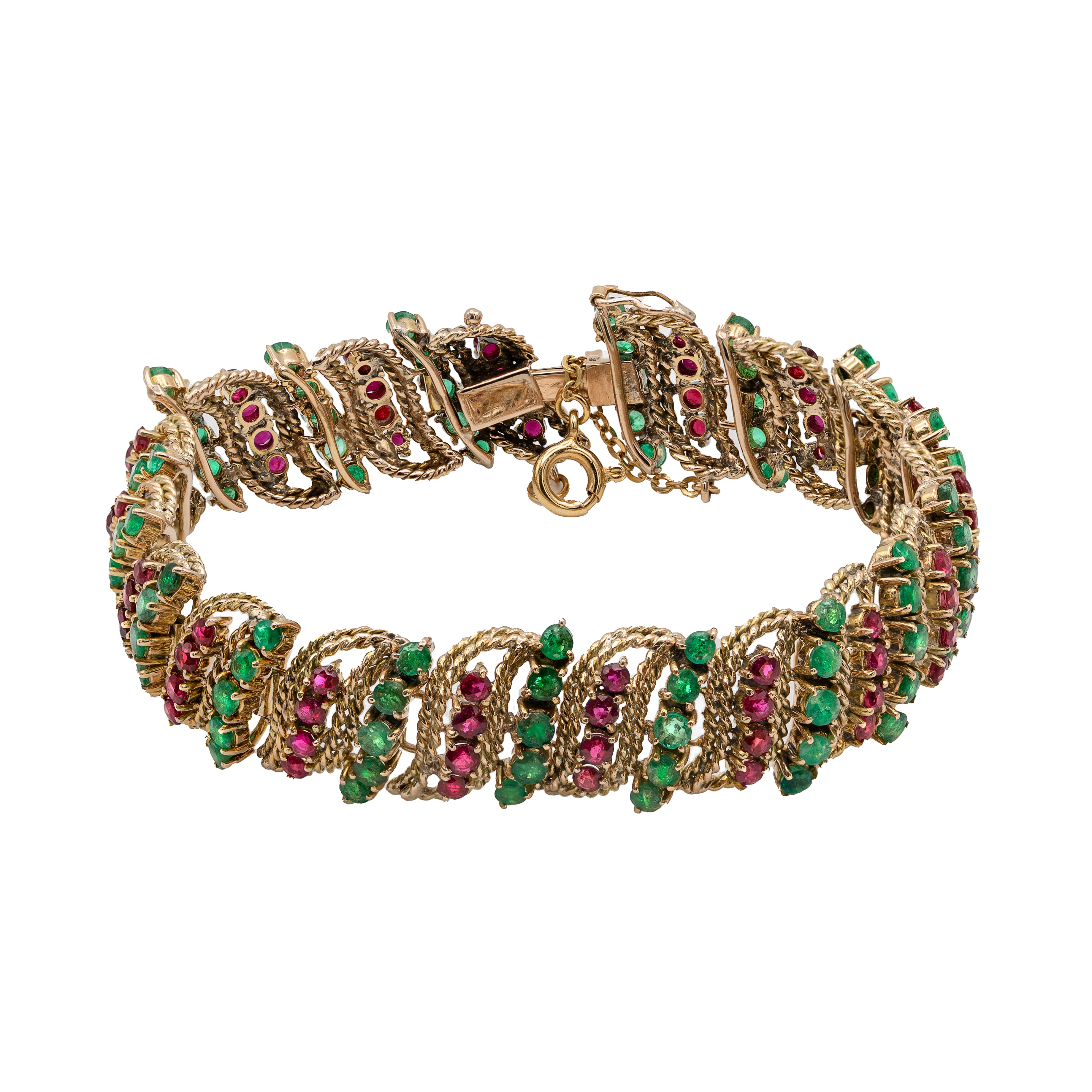 BRACCIALE ANNI 50 IN ORO GIALLO 18KT  PIETRE PREZIOSE..... SMERALDI E RUBINI NATURALI