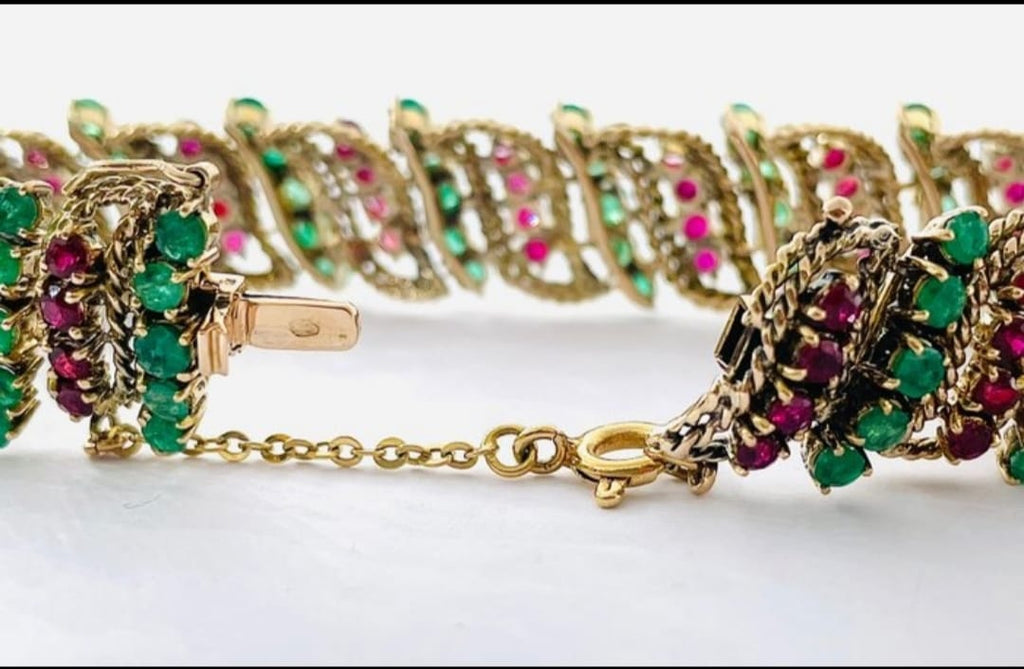 BRACCIALE ANNI 50 IN ORO GIALLO 18KT  PIETRE PREZIOSE..... SMERALDI E RUBINI NATURALI