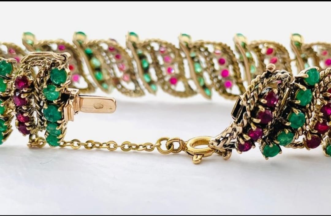BRACCIALE ANNI 50 IN ORO GIALLO 18KT  PIETRE PREZIOSE..... SMERALDI E RUBINI NATURALI
