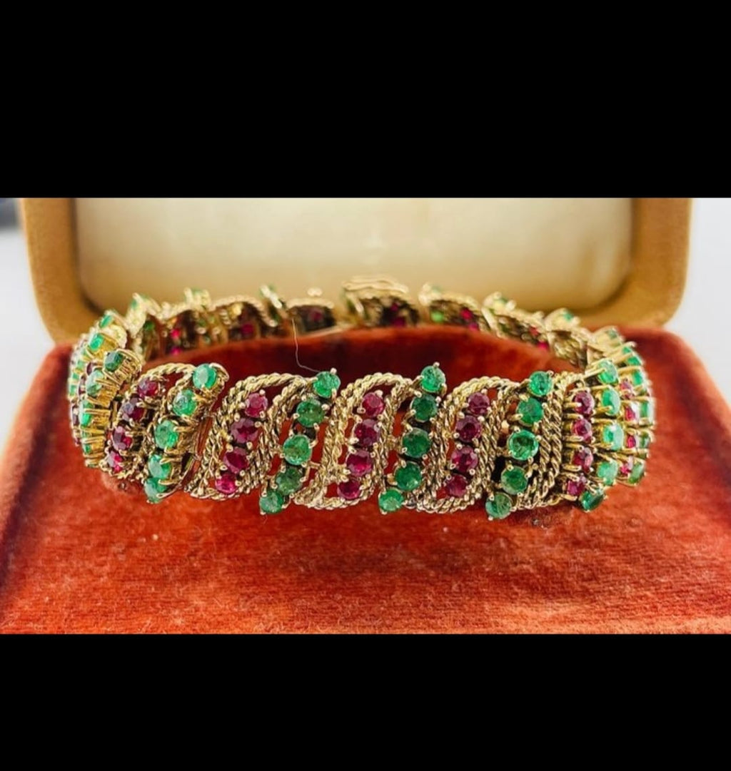 BRACCIALE ANNI 50 IN ORO GIALLO 18KT  PIETRE PREZIOSE..... SMERALDI E RUBINI NATURALI