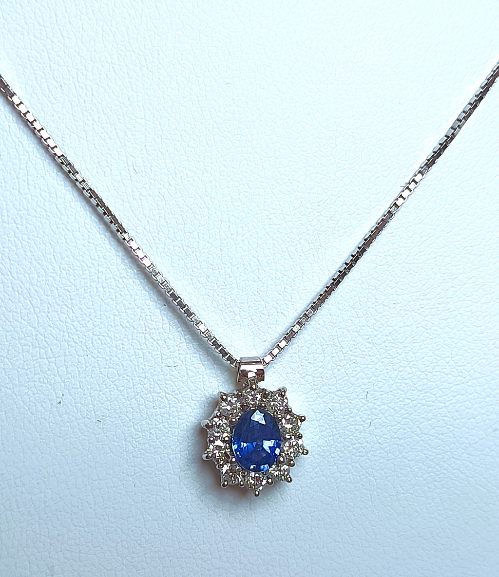 COLLANINA IN ORO BIANCO 18KT CON ZAFFIRO E DIAMANTI NATURALI