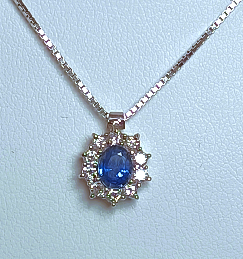 COLLANINA IN ORO BIANCO 18KT CON ZAFFIRO E DIAMANTI NATURALI