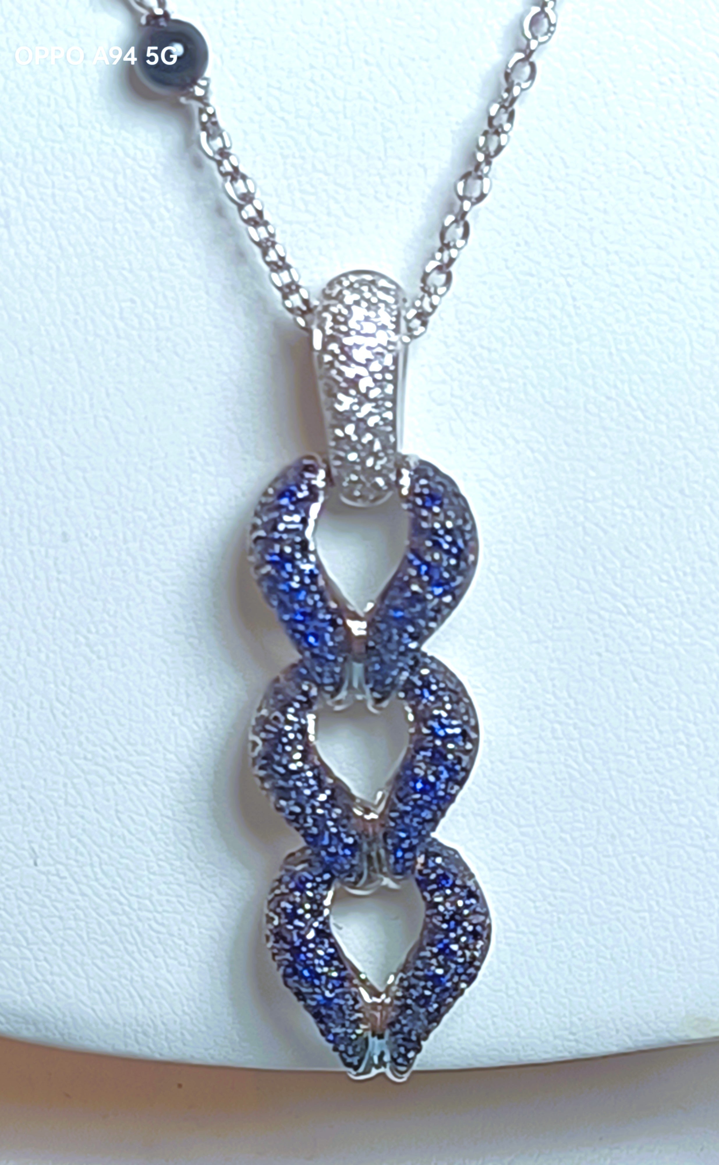 COLLANA IN ORO BIANCO 18KT DIAMANTI E ZAFFIRI GIOIELLO VALENZANO