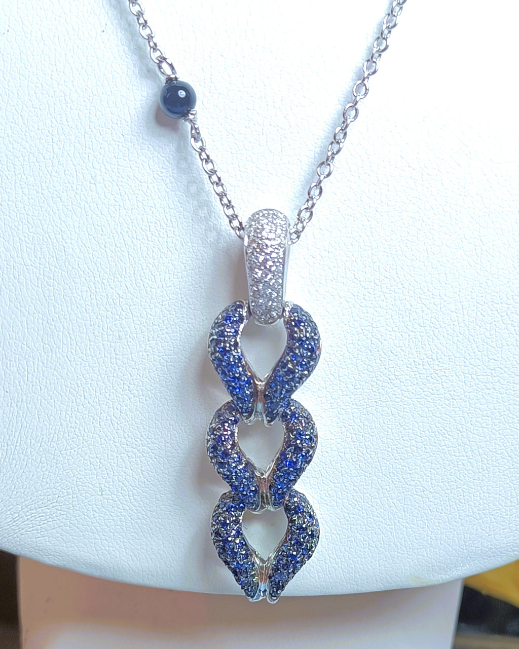 COLLANA IN ORO BIANCO 18KT DIAMANTI E ZAFFIRI GIOIELLO VALENZANO