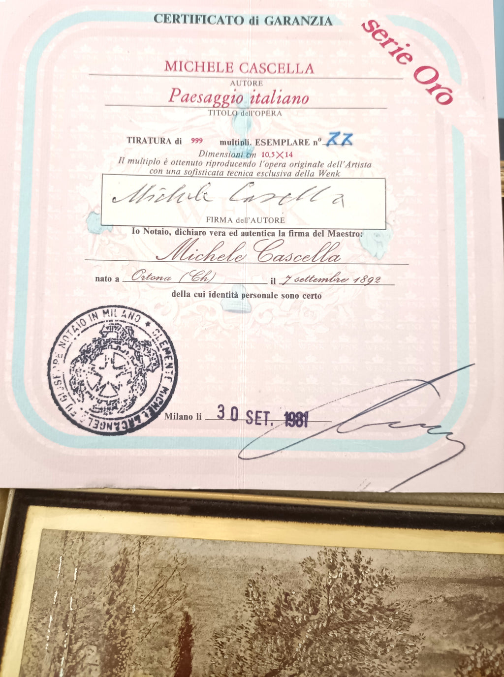 QUADRO IN ORO 750 % DI MICHELE CASCELLA SERIE LIMITATA