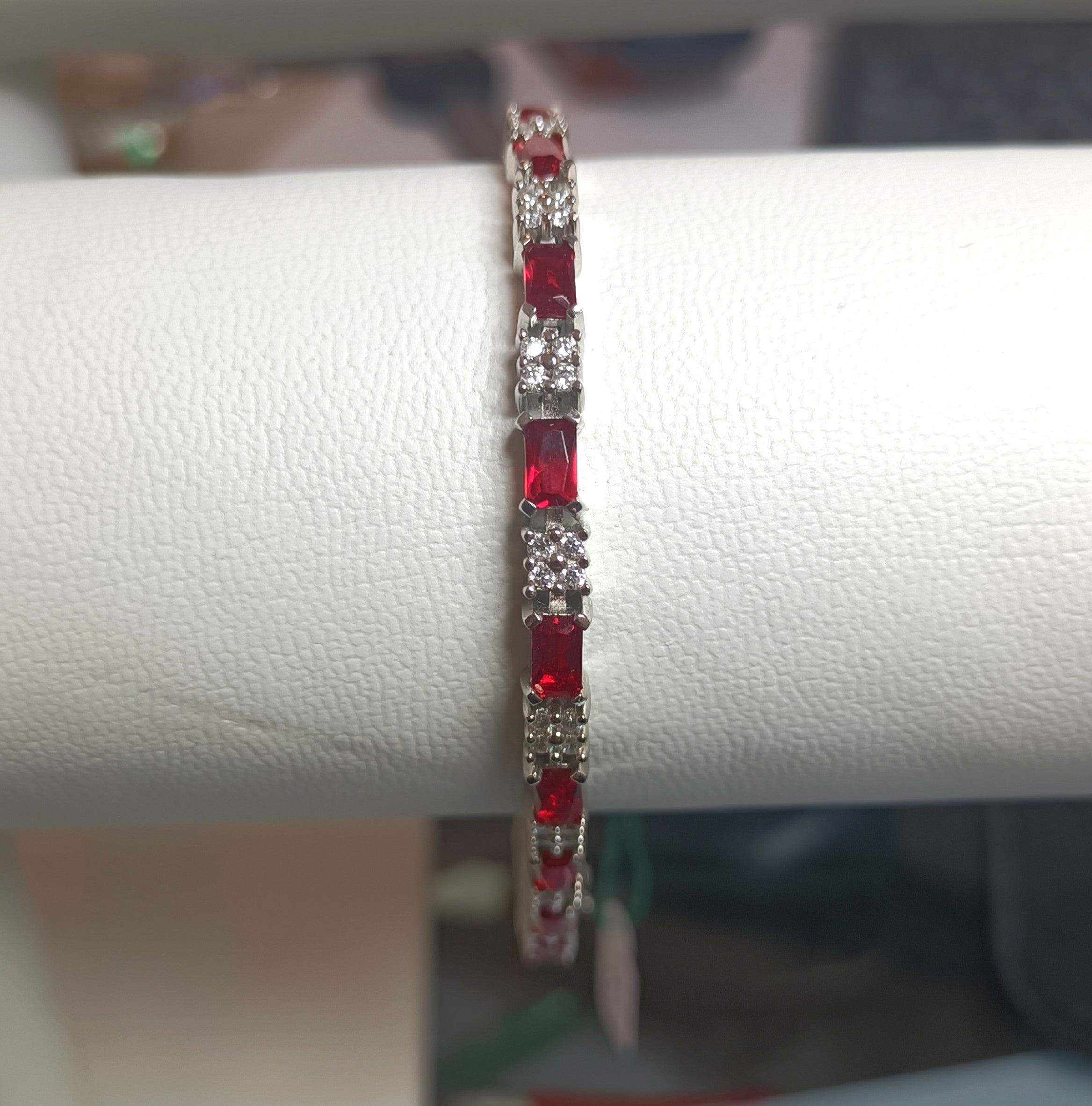 BRACCIALE GIOIELLO  IN ARGENTO 925 CON ZIRCONI ROSSI E BIANCHI