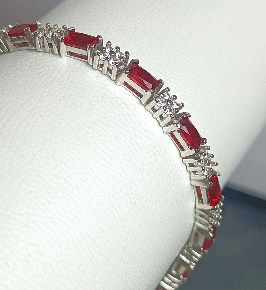 BRACCIALE GIOIELLO  IN ARGENTO 925 CON ZIRCONI ROSSI E BIANCHI