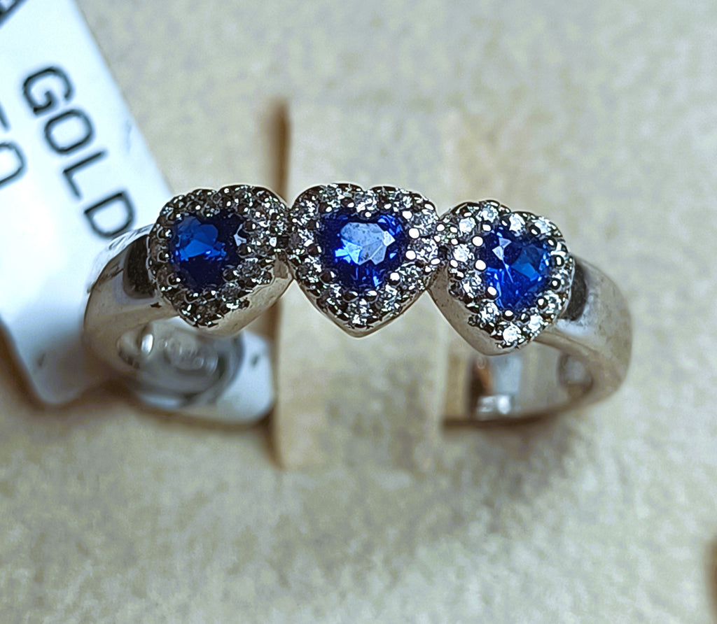 ANELLO TRILOGY IN ARGENTO 925 A CUORICINI AZZURRI E BIANCHI