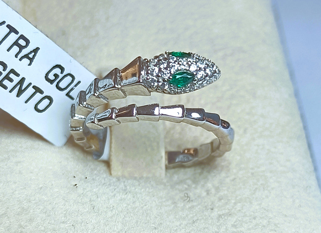ANELLO CON SERPENTELLO IN ARGENTO 925 OCCHI VERDI LUMINOSI