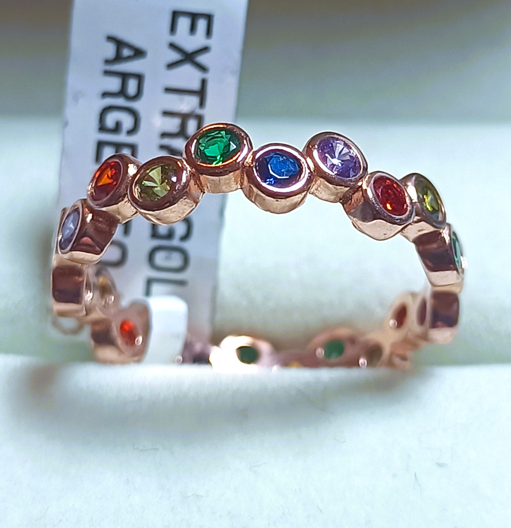 ANELLO FEDE ZIGLINATA IN ARGENTO 925 ROSE' E PIETRE