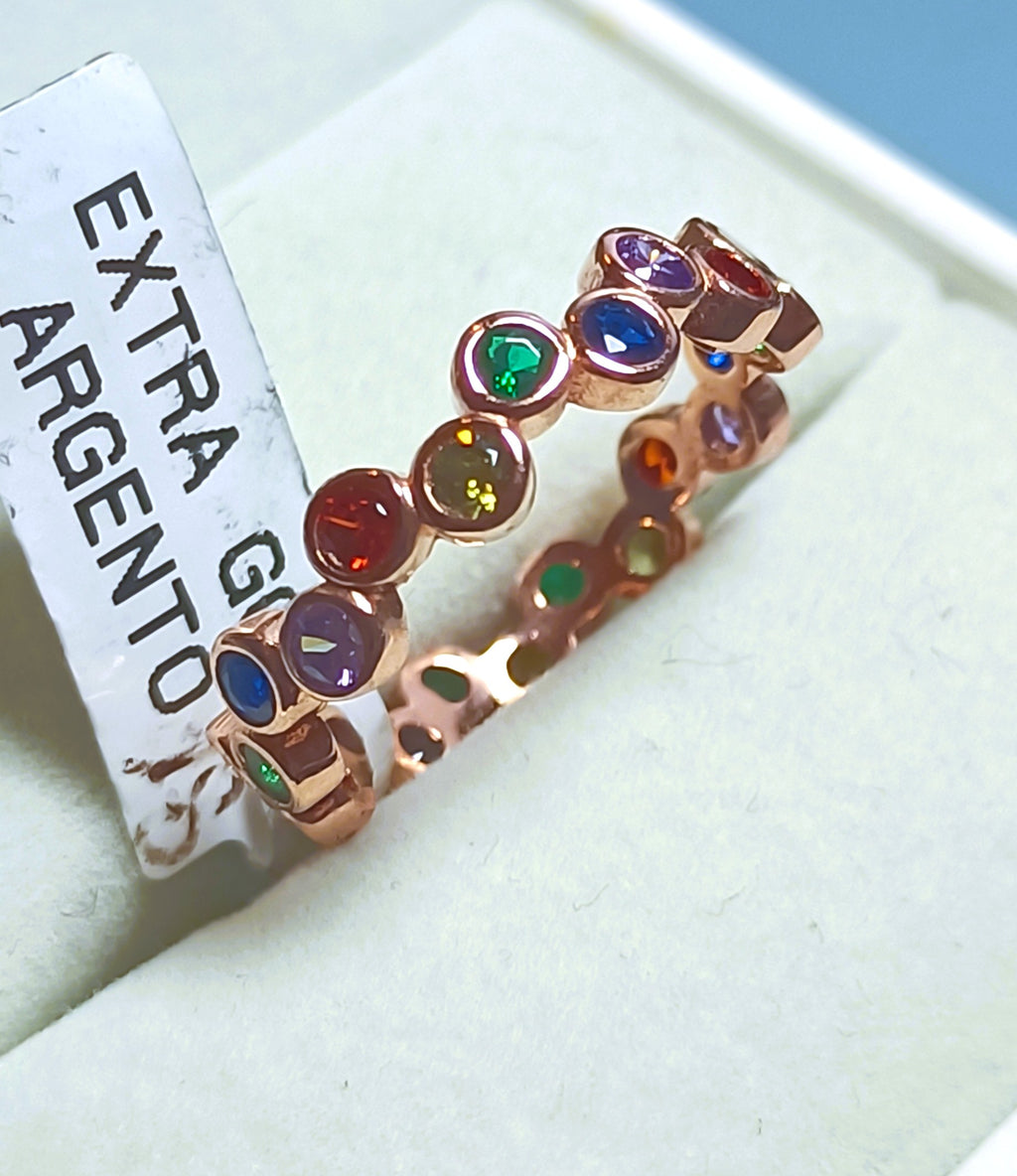 ANELLO FEDE ZIGLINATA IN ARGENTO 925 ROSE' E PIETRE