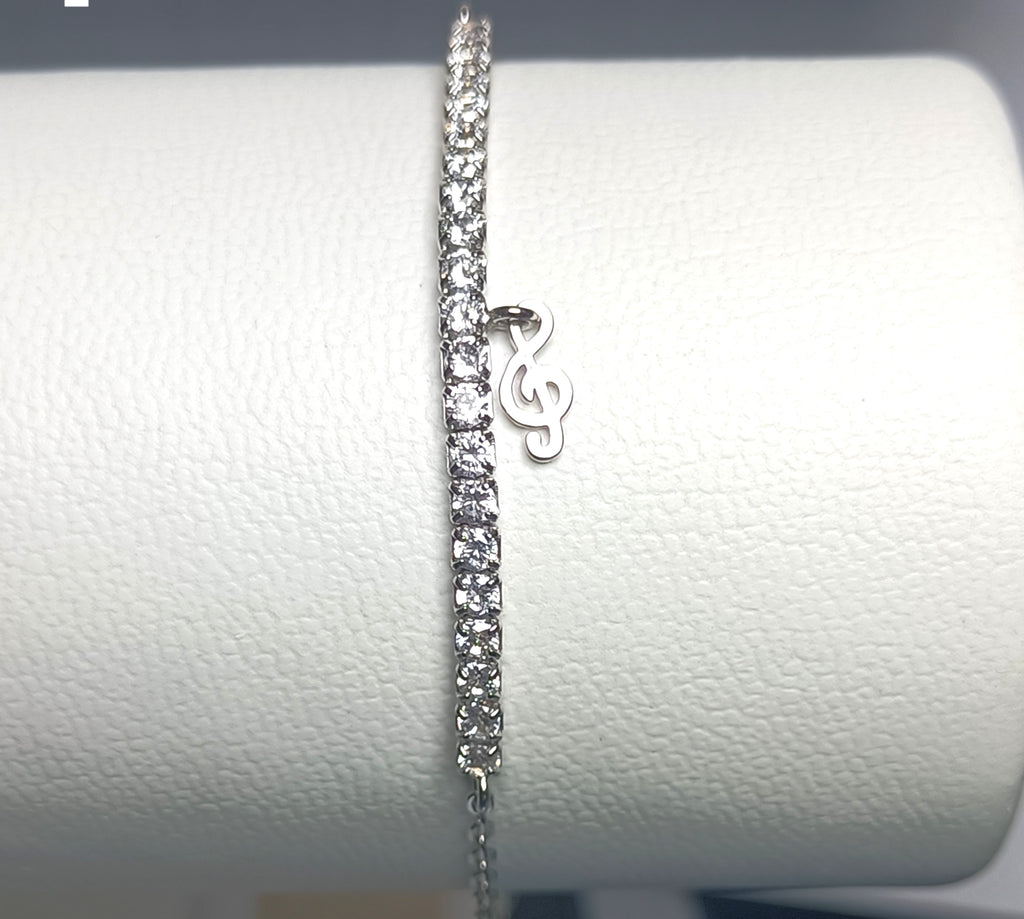 BRACCIALETTO SEMI TENNIS IN ARGENTO 925 E CHIAVE DI VIOLINO