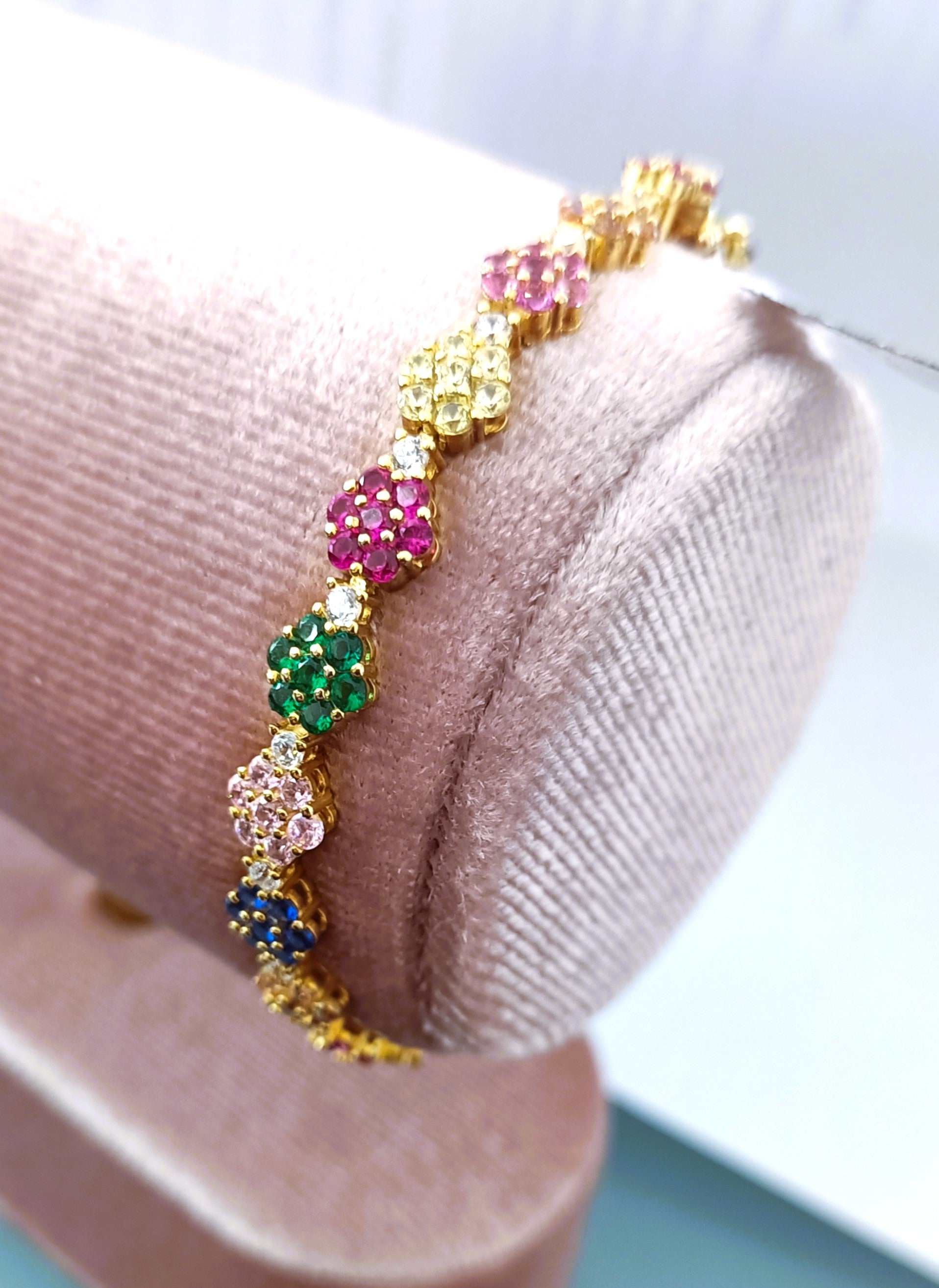 BRACCIALE GIOIELLO IN ARGENTO 925 COLOR ORO CON PIETRE COLORATISSIME