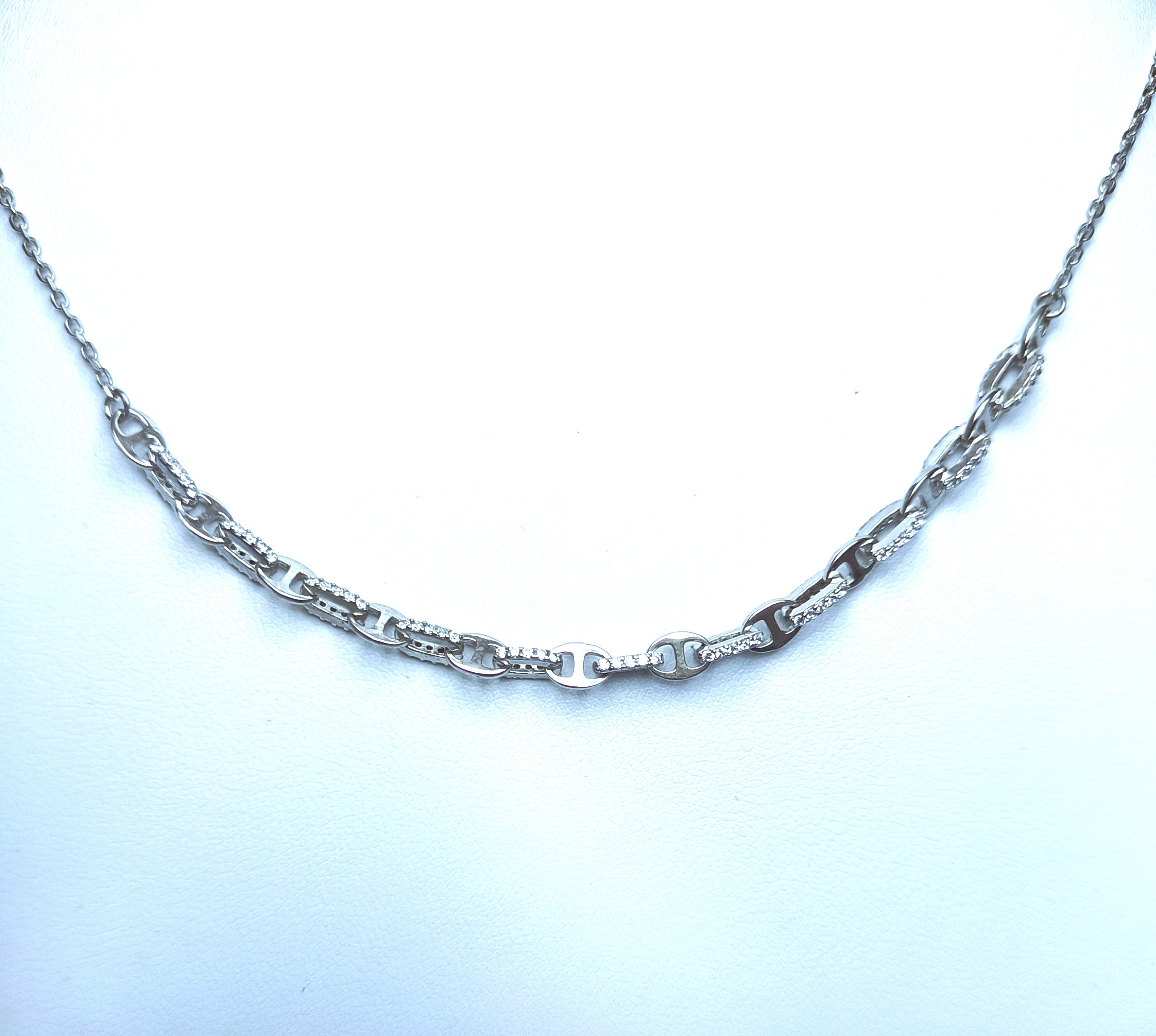 CATENA CON CENTRALI DI MAGLIA TRAVERSINO E ZIRCONI ARGENTO 925