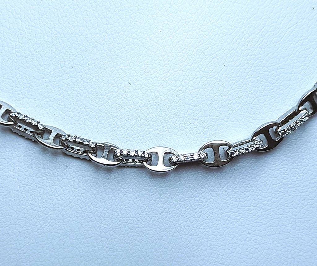 CATENA CON CENTRALI DI MAGLIA TRAVERSINO E ZIRCONI ARGENTO 925