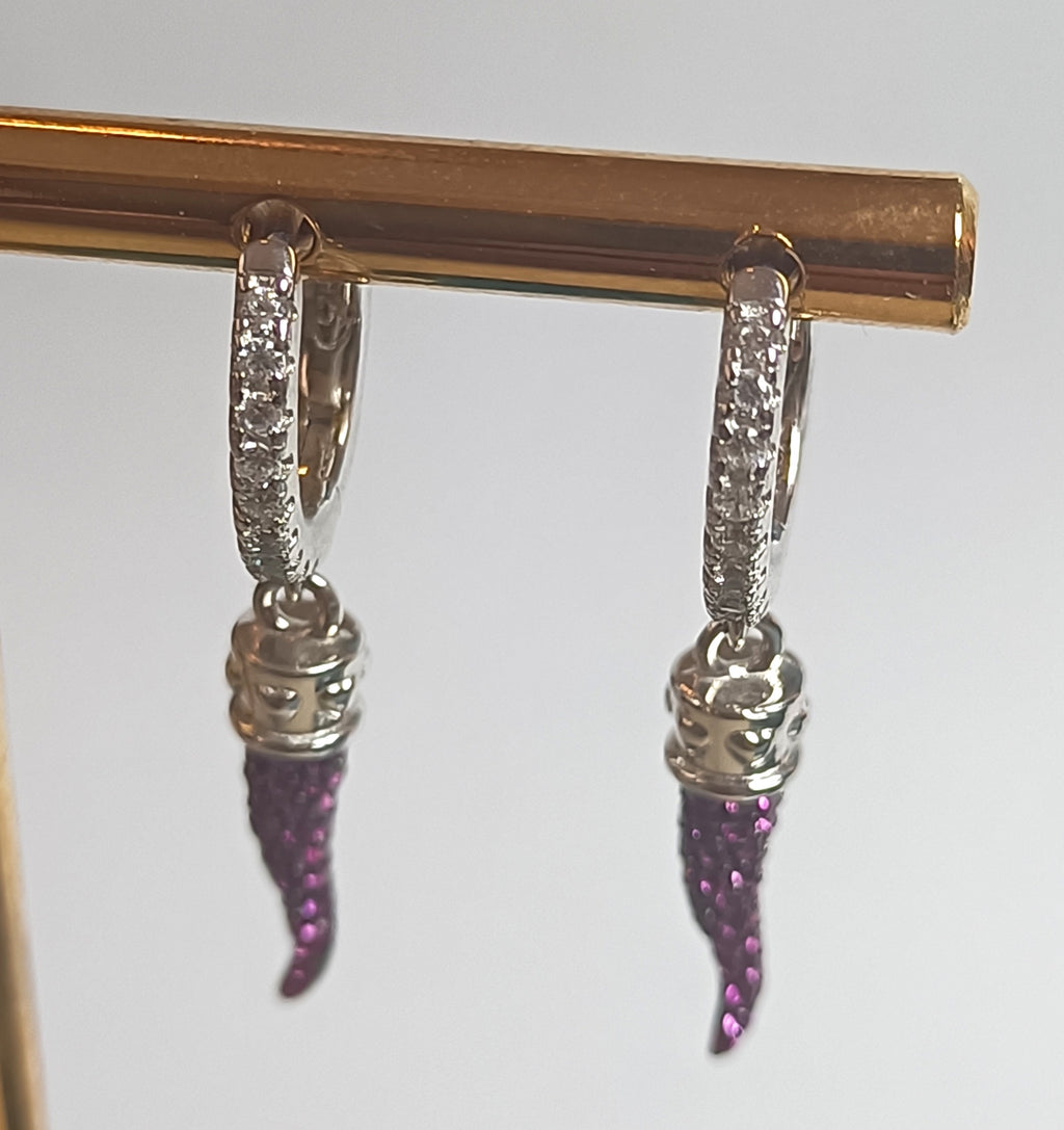 CERCHIETTI IN ARGENTO 925 CON ZIRCONI E CORNINO PORTAFORTUNA