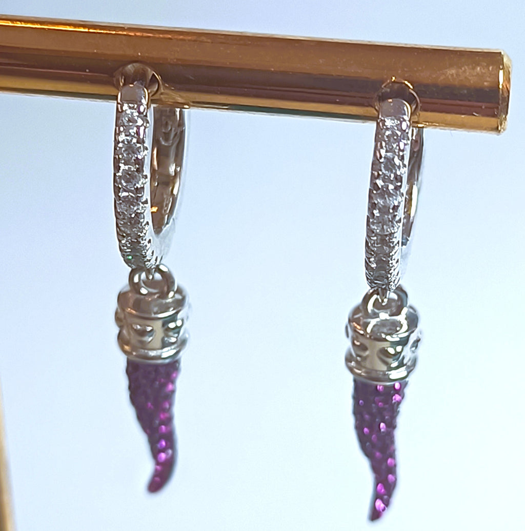 CERCHIETTI IN ARGENTO 925 CON ZIRCONI E CORNINO PORTAFORTUNA