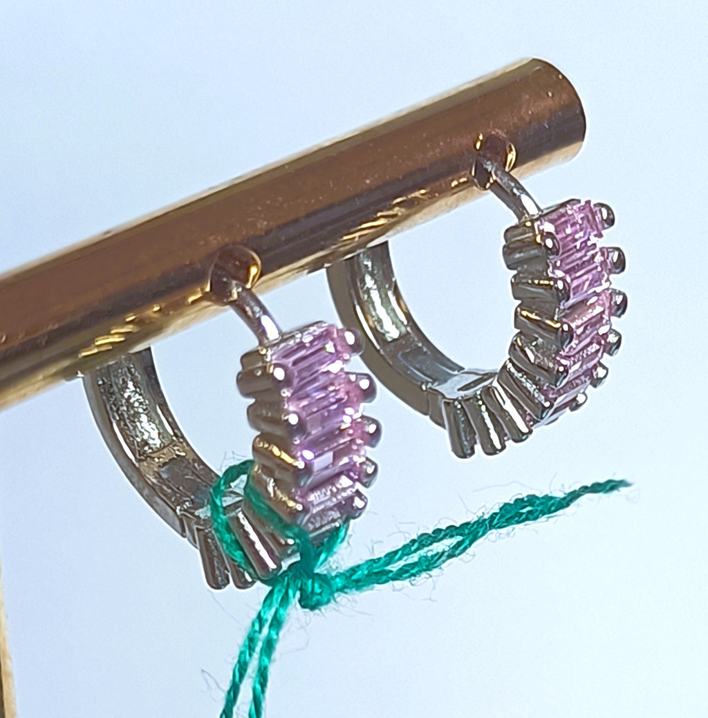 PICCOLI CERCHIETTI CON PIETRE ROSA LUMINOSE ARGENTO 925