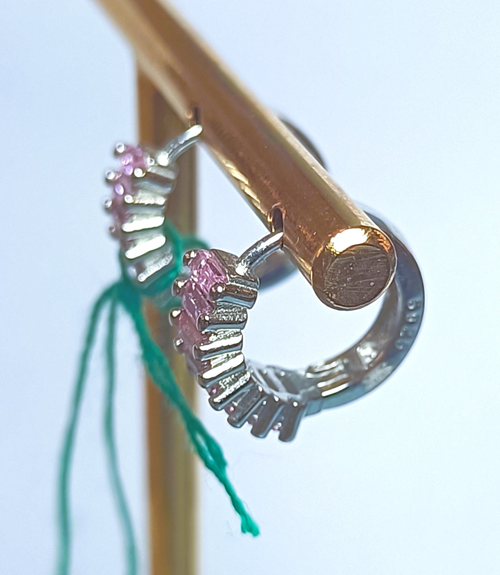 PICCOLI CERCHIETTI CON PIETRE ROSA LUMINOSE ARGENTO 925