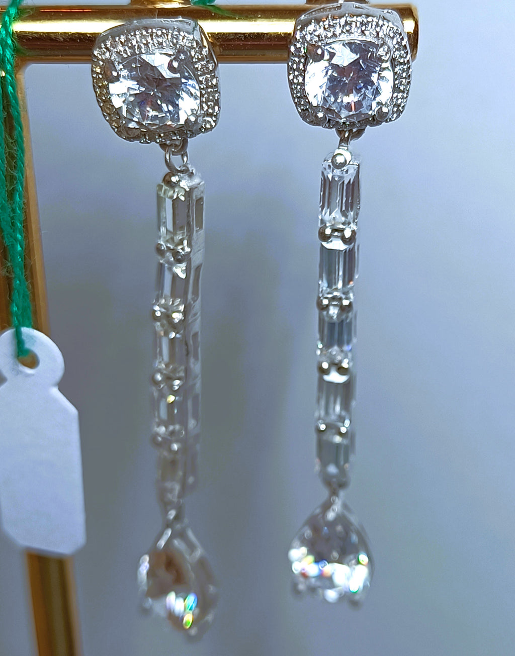 ORECCHINI PENDENTI IN ARGENTO 925 TEMPESTATI DI PIETRE LUMINOSE