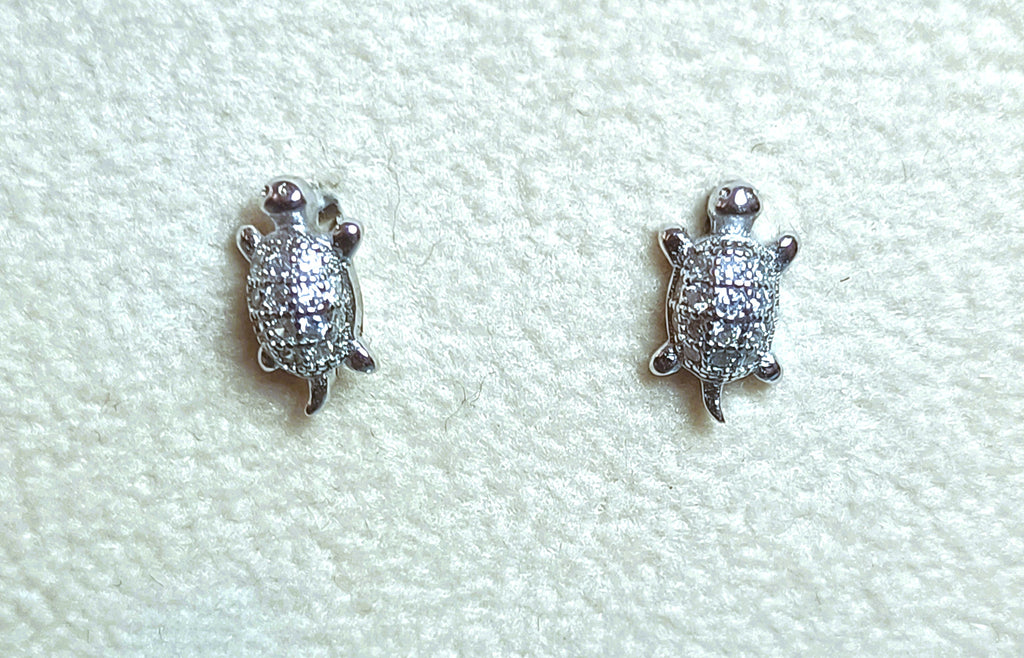 ORECCHINI BIMBI IN ARGENTO 925 ZIRCONI , RAFFIGURA UNA TARTARUGA