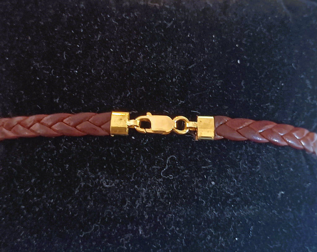 BRACCIALE IN ORO GIALLO 18KT E VERA PELLE RIGENERATO