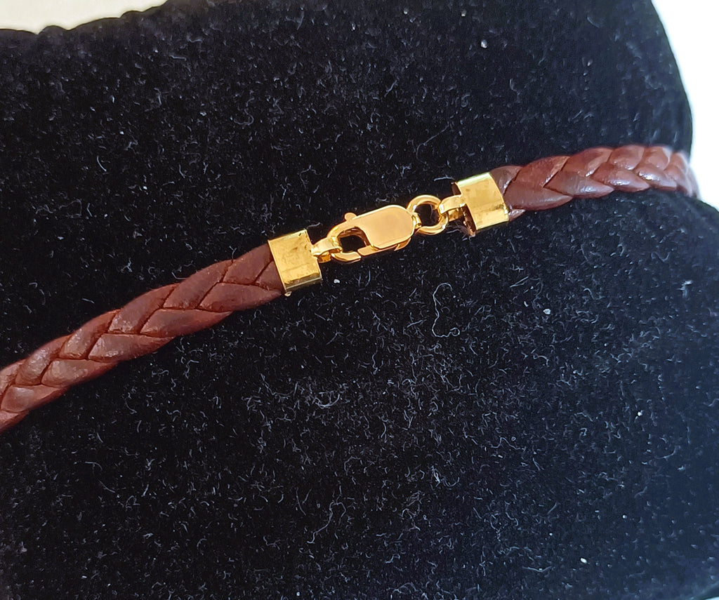 BRACCIALE IN ORO GIALLO 18KT E VERA PELLE RIGENERATO