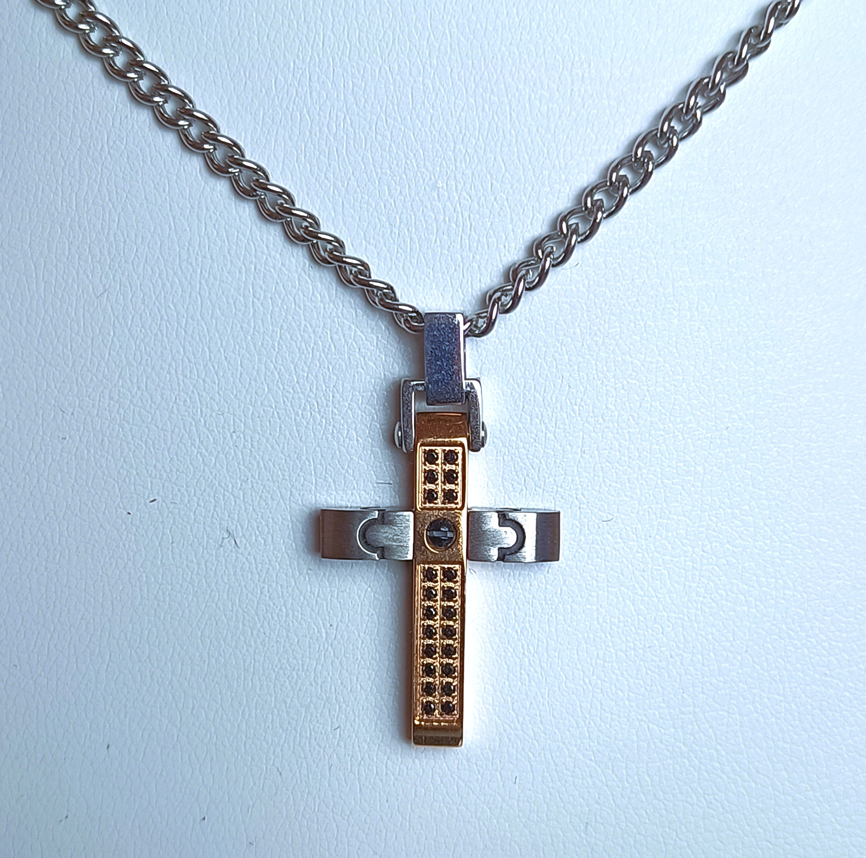 COLLANA ACCIAIO ANALLERGICO "ROSSO AMANTE" CROCEFISSO REVERSIBILE