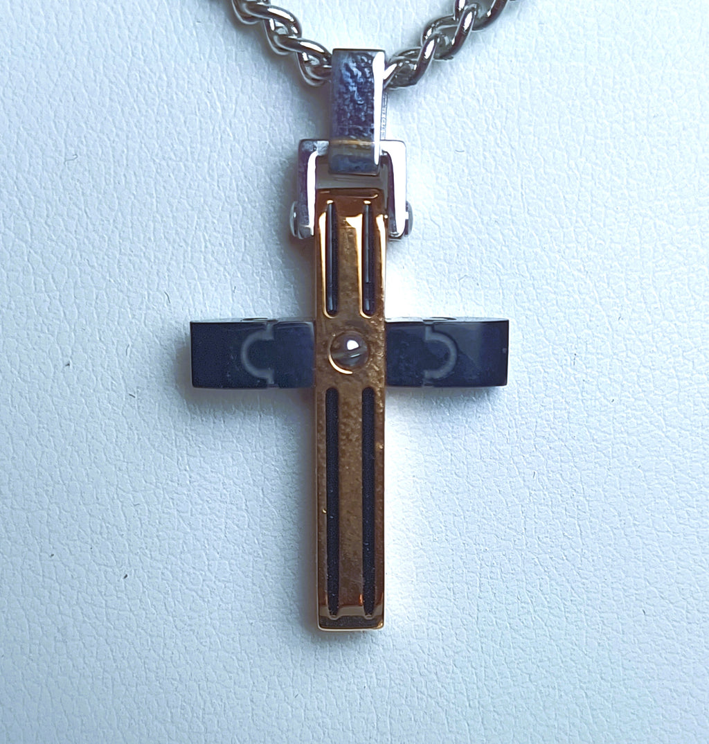 COLLANA ACCIAIO ANALLERGICO "ROSSO AMANTE" CROCEFISSO REVERSIBILE