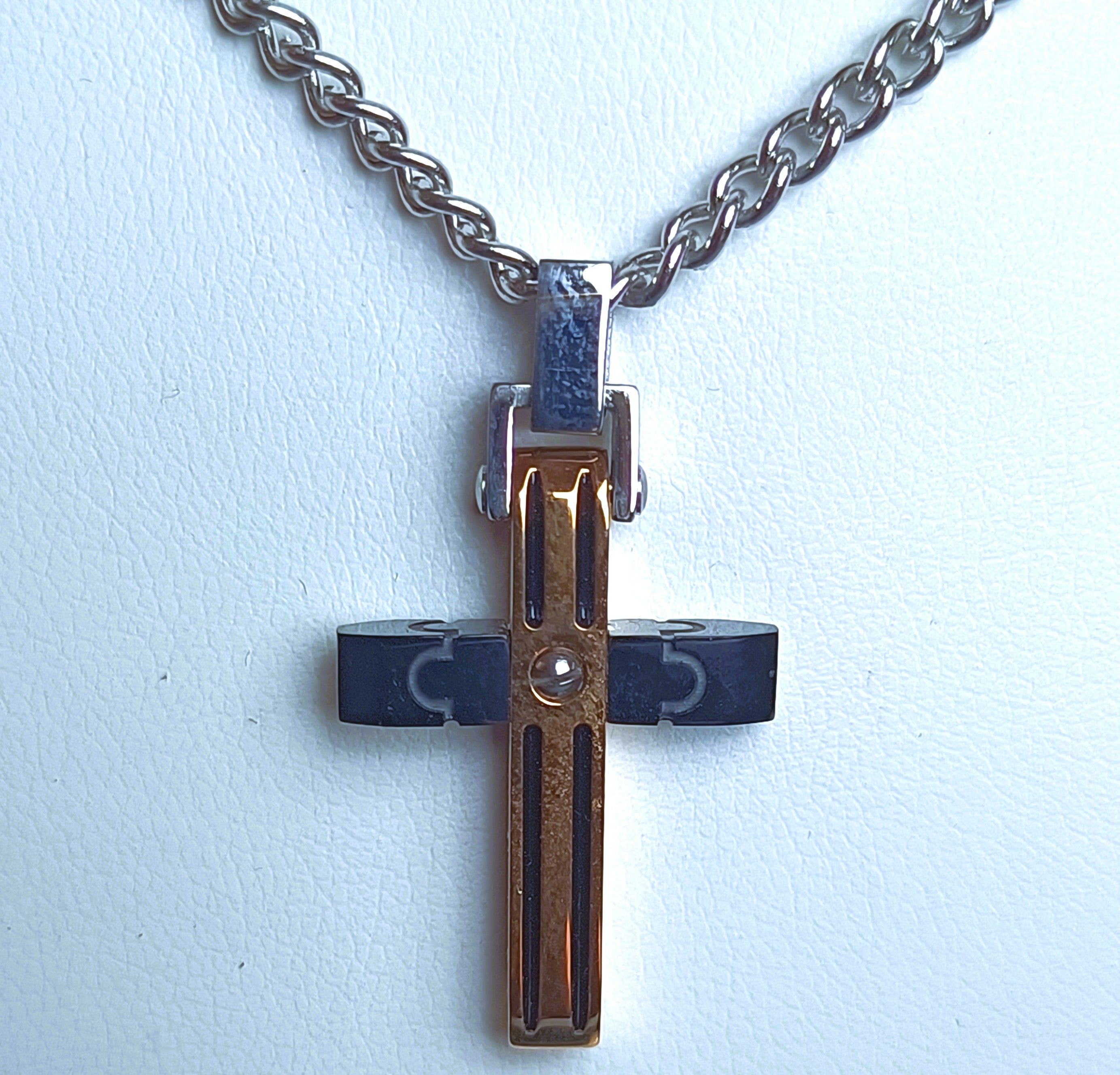 COLLANA ACCIAIO ANALLERGICO "ROSSO AMANTE" CROCEFISSO REVERSIBILE