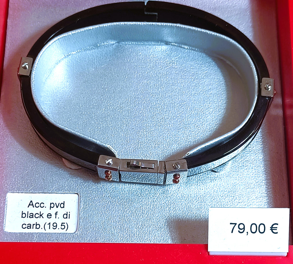 BRACCIALE  ACCIAIO PVD "ROSSO AMANTE" E FIBRA DI CARBONIO 19.5