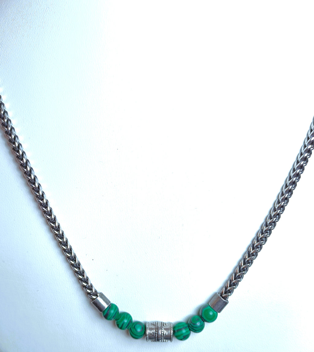 COLLANA IN ACCIAIO ANALLERGICO E MALACHITE  " ROSSO AMANTE"