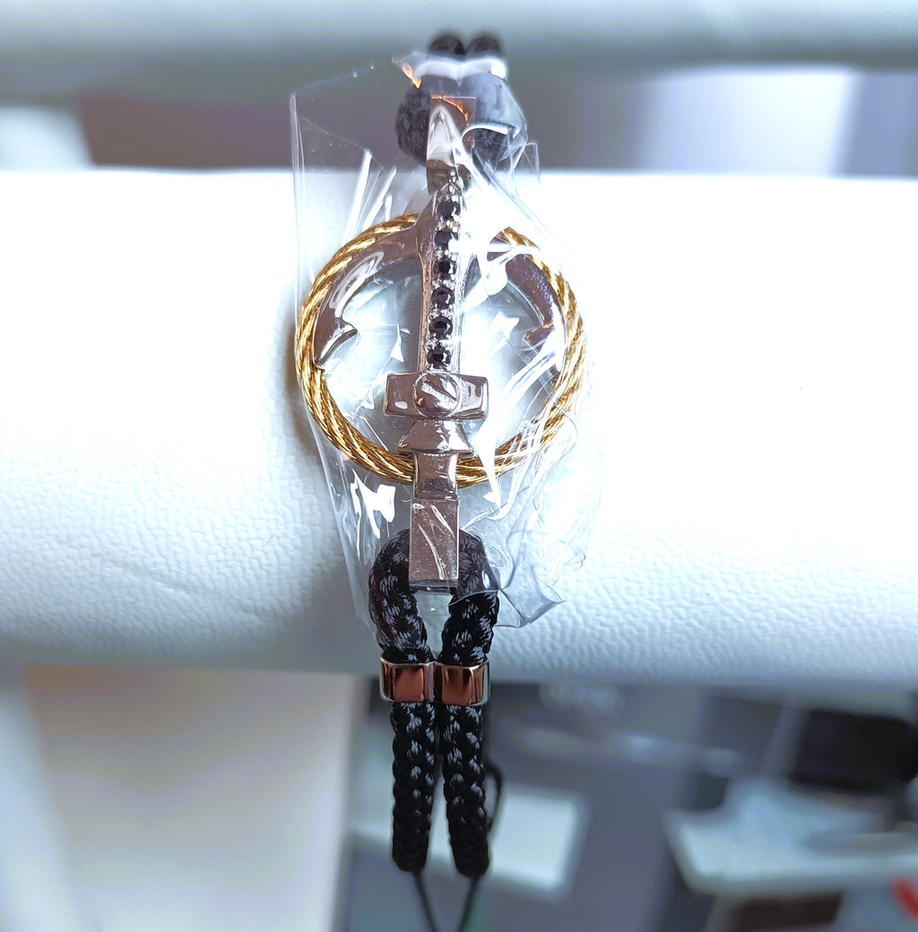 BRACCIALE IN ACCIAIO "ROSSO AMANTE" SPINELLI NERI CORDA NAUTICA