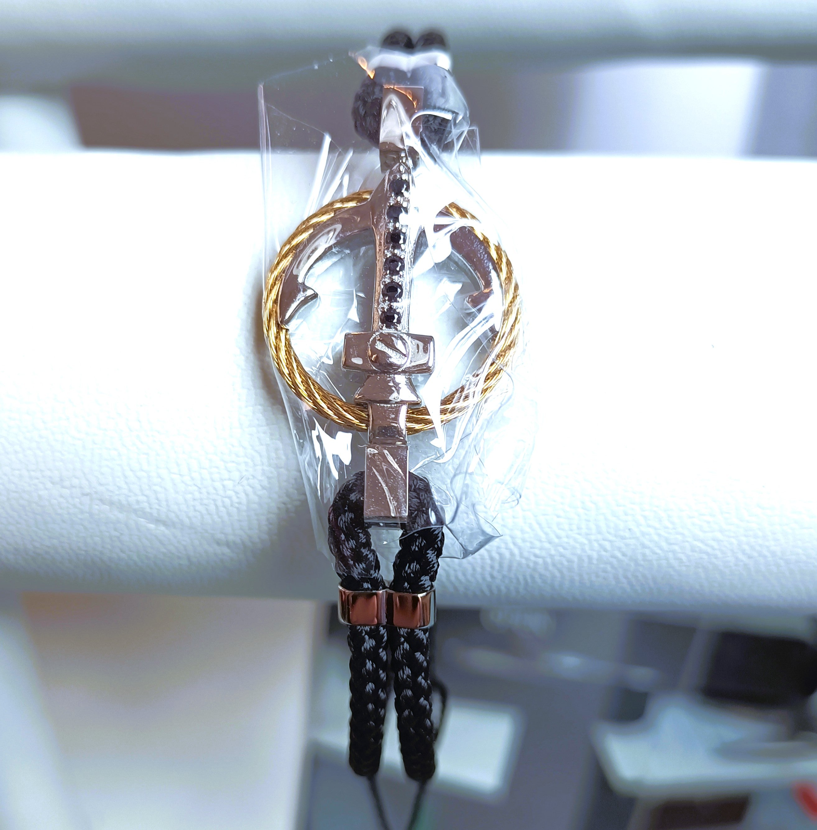 BRACCIALE IN ACCIAIO "ROSSO AMANTE" SPINELLI NERI CORDA NAUTICA