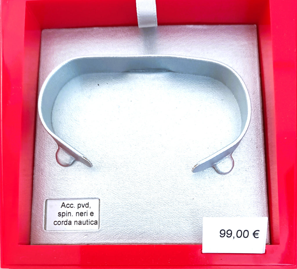 BRACCIALE IN ACCIAIO "ROSSO AMANTE" SPINELLI NERI CORDA NAUTICA