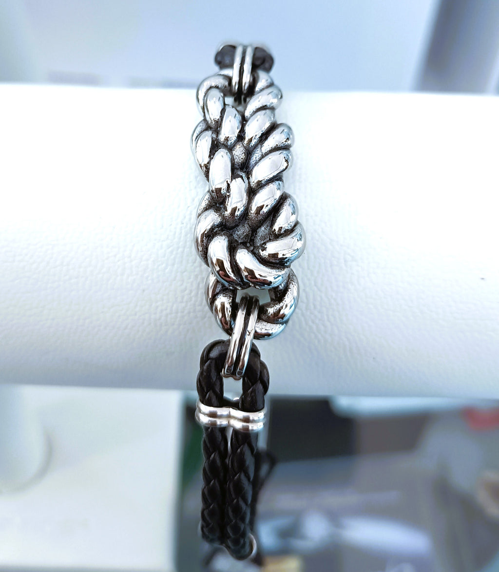 BRACCIALE ACCIAIO "ROSSO AMANTE" NODINI  E PELLE