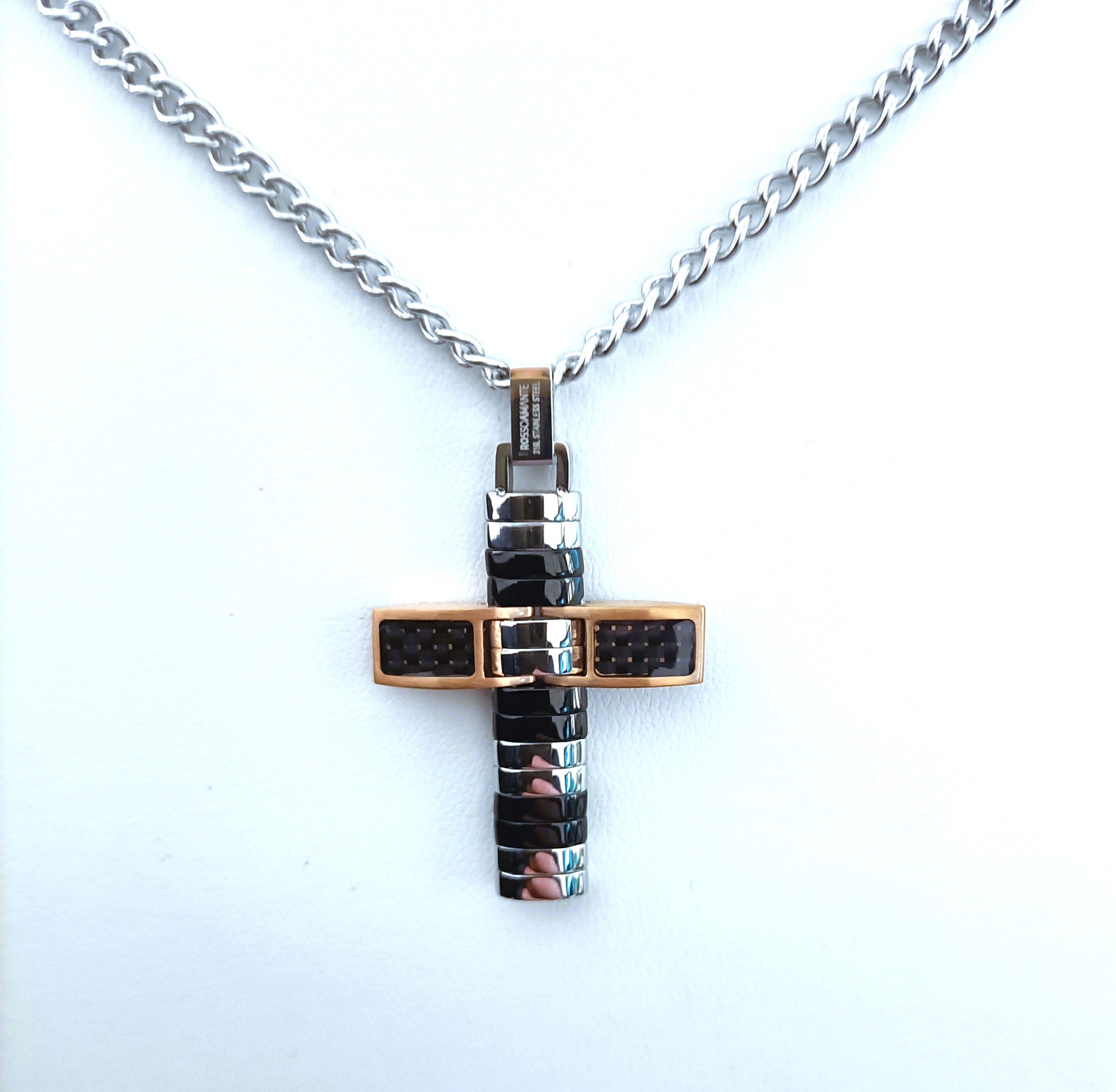 COLLANA CON CROCEFISSO REVERSIBILE IN ACCIAIO "ROSSO AMANTE "