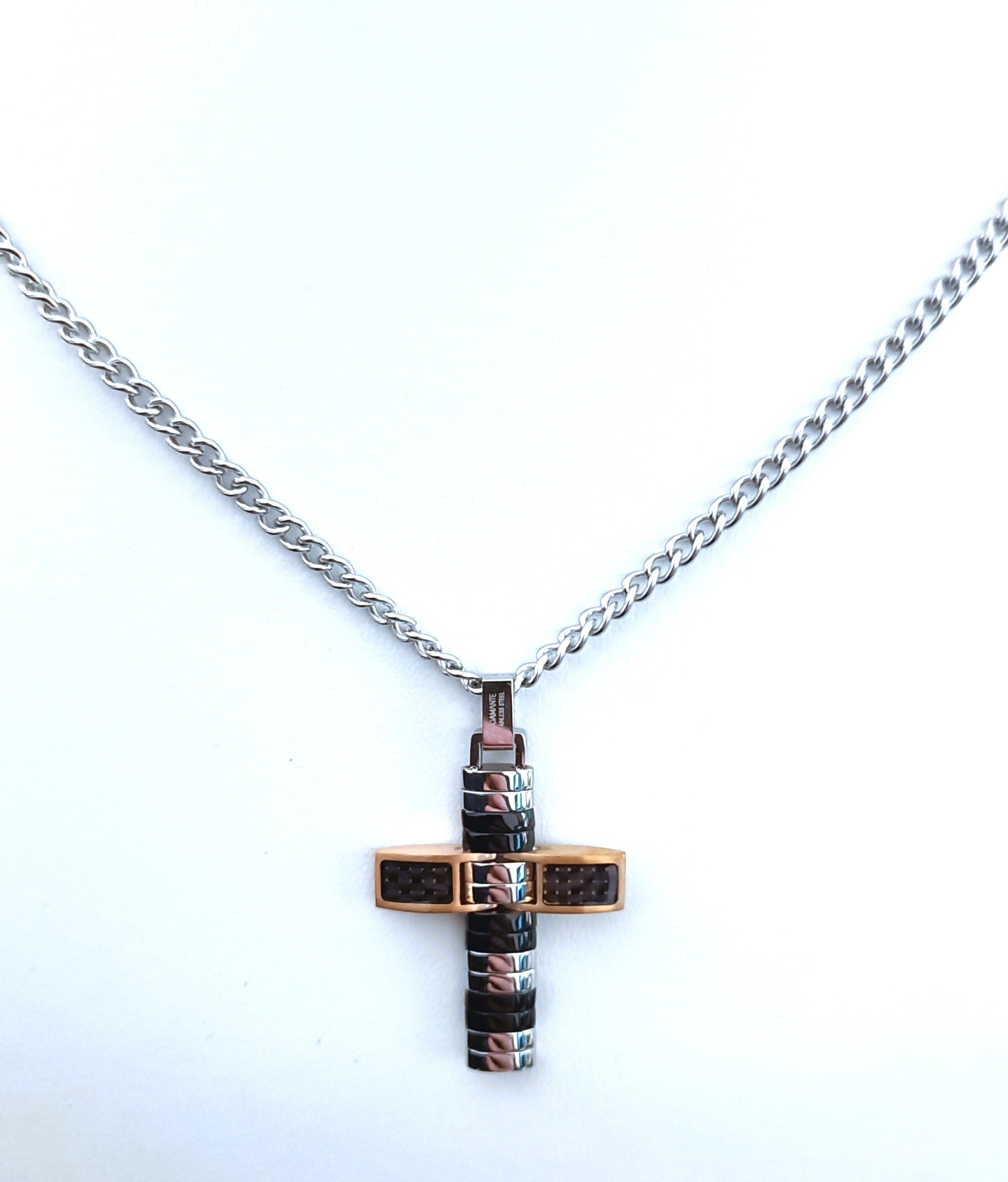 COLLANA CON CROCEFISSO REVERSIBILE IN ACCIAIO "ROSSO AMANTE "