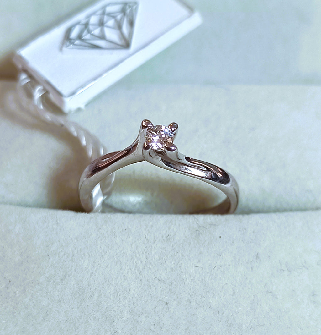 SOLITARIO ORO BIANCO 18KT DIAMANTE NATURALE KT 0,10