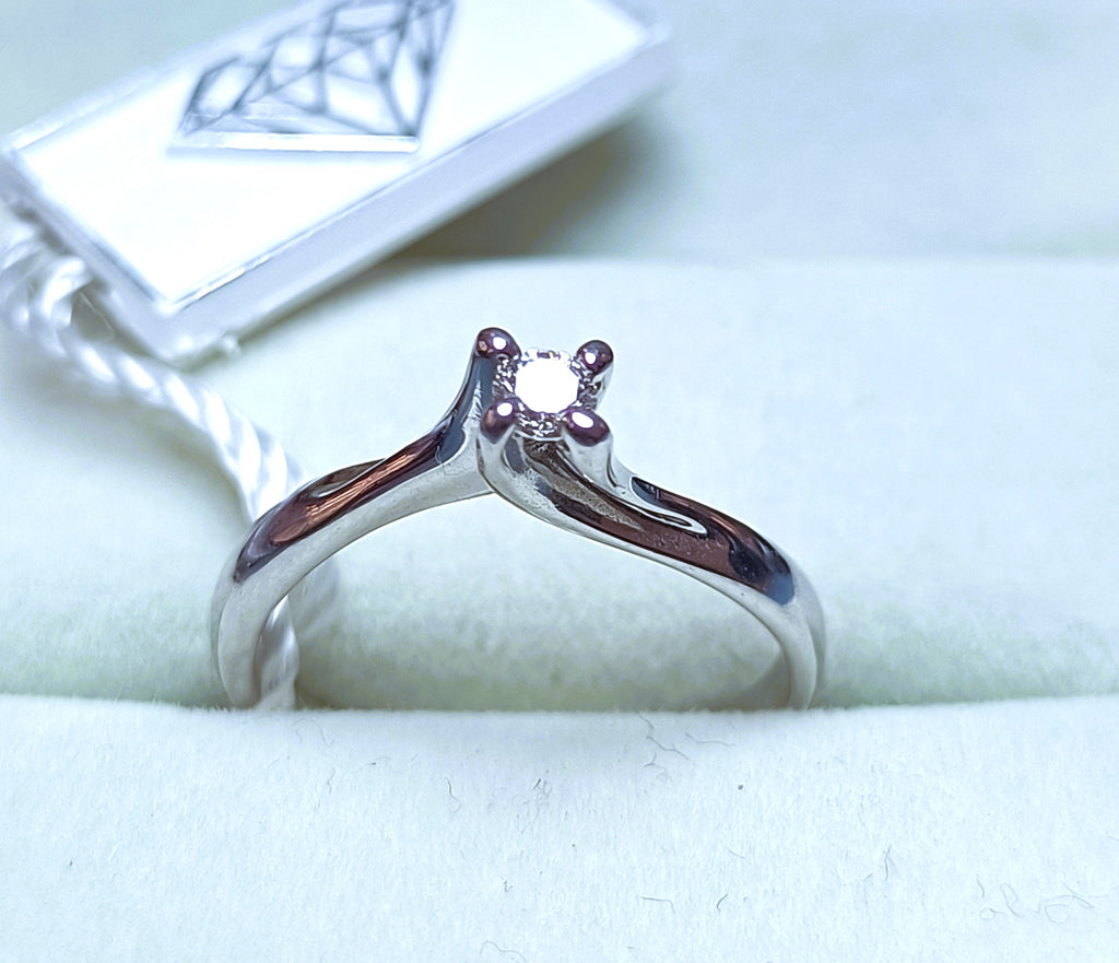 SOLITARIO ORO BIANCO 18KT DIAMANTE NATURALE KT 0,10