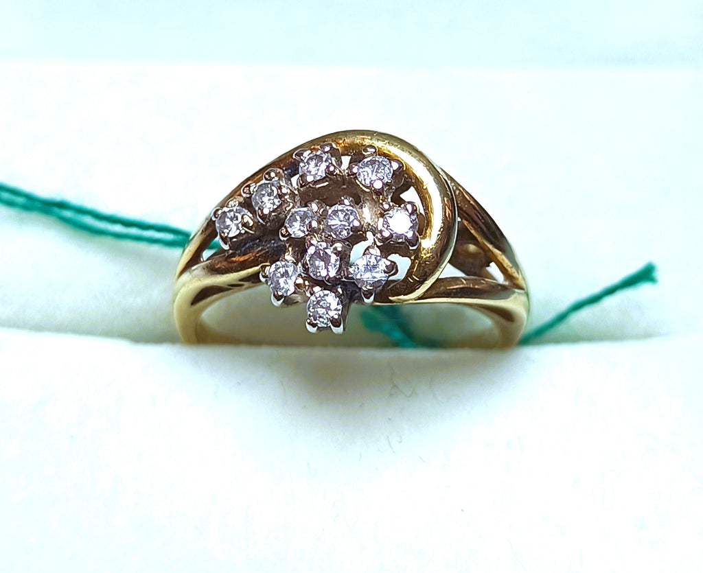 ANELLO SEMIFASCIA IN ORO GIALLO 18 KT ANNI 80 DIAMANTI NATURALI KT 0,44