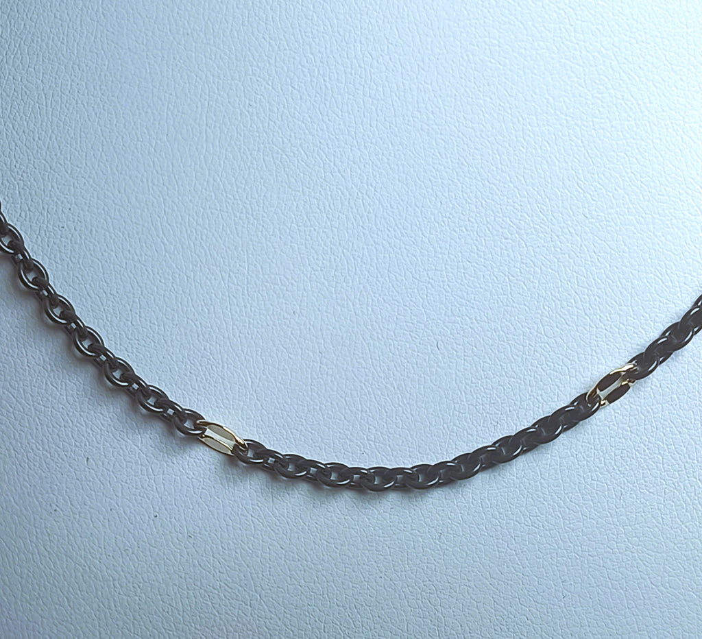 COLLANINA GIROCOLLO IN ACCIAIO BRUNITO E PL ORO