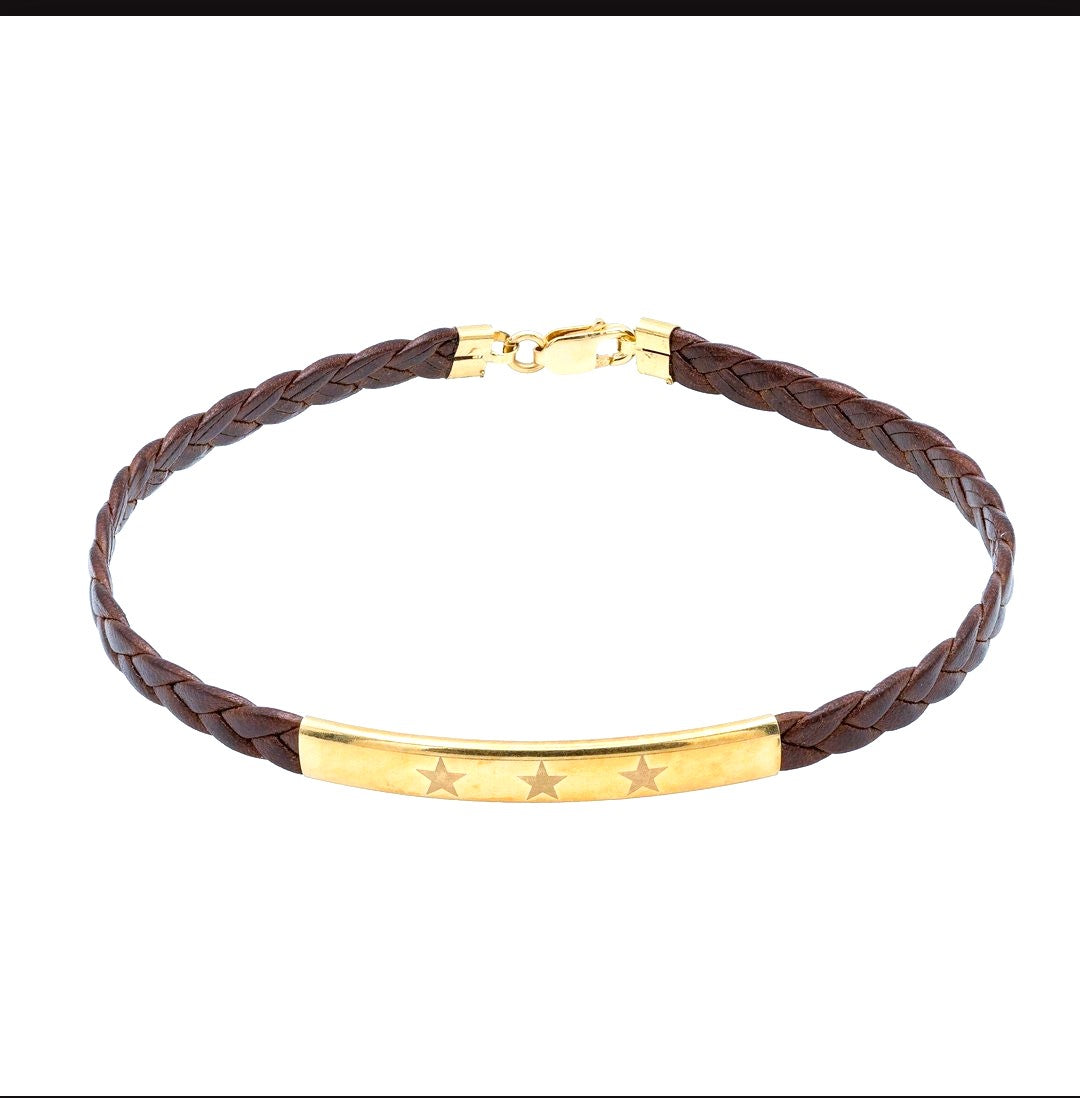 BRACCIALE IN ORO GIALLO 18KT E VERA PELLE RIGENERATO